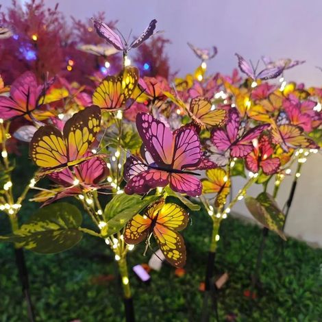 Lampe solaire arbre papillon lumière chaude piquet, décoration romantique ambiante jardin extérieur