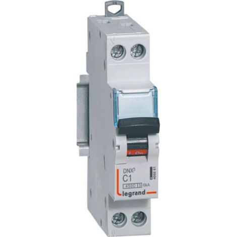 Disjoncteur Phase+Neutre DNX³4500 6kA arrivée et sortie borne à vis - 1P+N 230V 1A courbe C - 1 module - LEGRAND