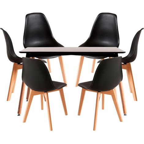 Conjuntos de mesa y sillas - Conjunto Mesa Tower Rectangular 120 x 80 cm Negra y Pack 6 Sillas Kelen - Negro (1/5)