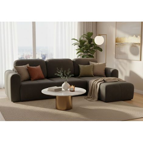 Ecksofa mit Schlaffunktion BRUSK Sofa in Stoff Kronos Dunkelgrau Ottomane Rechts (1/5)