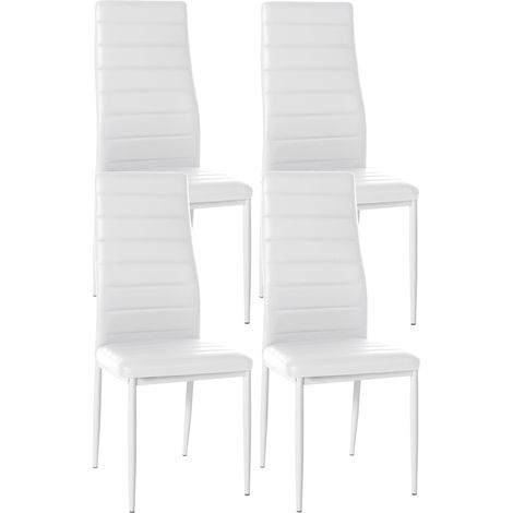Set di 4 sedie per sala da pranzo dal design semplice in sintetico bianco con struttura in metallo nero cuciture CDS10409