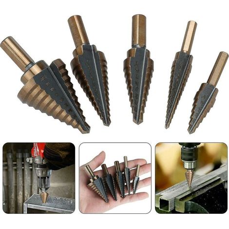 Broca escalonada para metal ZVD-5PCS, 5-35 mm, HSS, de titanio, cónica, triangular, para acero, madera, latón, aluminio y PVC (1/3)