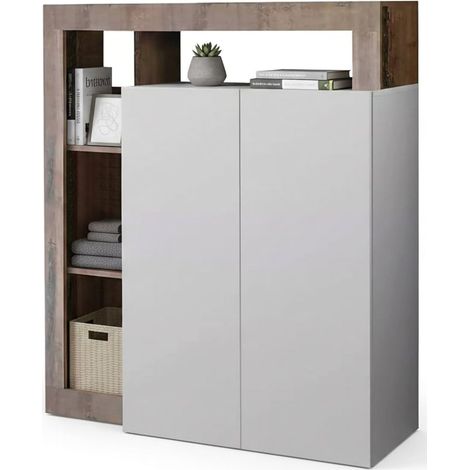 Credenza Smeraldo, Madia 5 Ripiani, 2 Ante Made in Italy, 42x108x127h cm Bianco Lucido