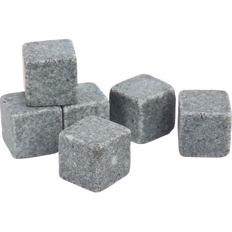 Coffret de 6 pierres à whisky en granit de 2 cm avec pochette en flanelle - Coffret cadeau pour whisky, gin, vin rouge et vodka (1/5)