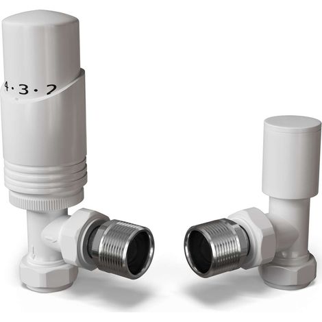 Talus Bold - White Thermostatic Radiator Valve & Lockshield Angled 10mm