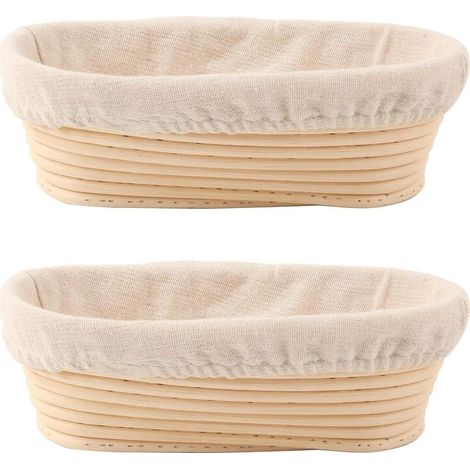 Set aus 2 ovalen Brotkörben (25 cm Durchmesser) mit Einlage, ideal zum Backen von Sauerteigbrot, ob professionell oder zu Hause.