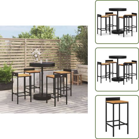 5-tlg. Gartenbar-Set Schwarz Poly Rattan & Massivholz Akazie - Gartensitzgruppe - Gartenbar - Outdoor Möbel - Poolparty Deko - Lounge Bereich