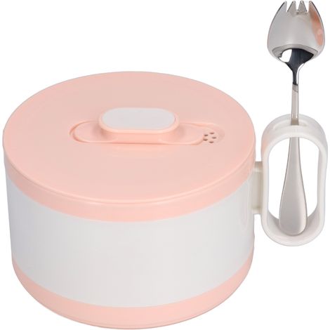 Bol Ramen Isolé Double Paroi en Acier Inoxydable avec Couvercle pour Bureau et Étudiants (Bol Rose + Cuillère 304) (1/5)