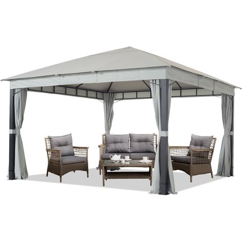 Garden pavilion 4x4 m ALU PREMIUM approx. 220g/m² waterproof roof tarpaulin pavilion 4 sided garden tent grey approx. 9x9 cm profile (1/5)
