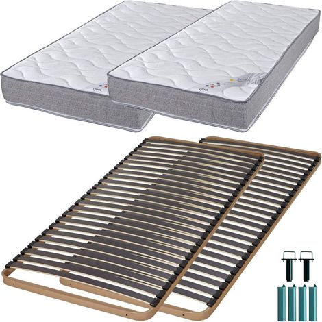 Matelas mousse + Sommier métal C224 2x90x190 Wave - Hauteur 19 cm - Soutien ferme (1/5)