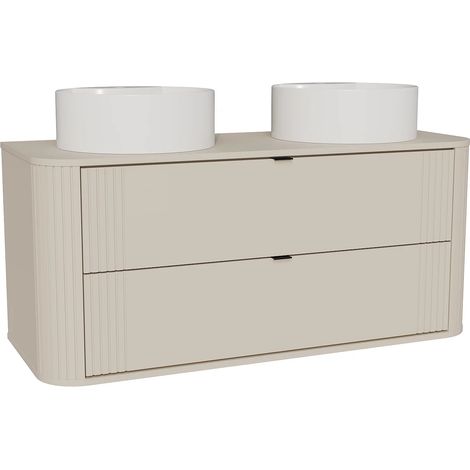 Meuble de salle de bain suspendu avec double vasque à poser ronde - Beige - 120 cm - FILOR (1/5)