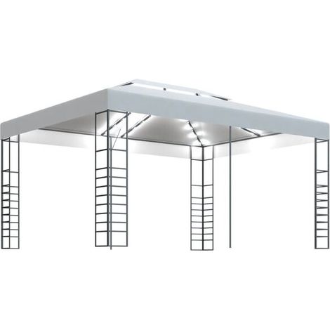 Un gazebo avec guirlande lumineuse LED, 4 x 3 x 2,7 mètres, blanc. (1/5)