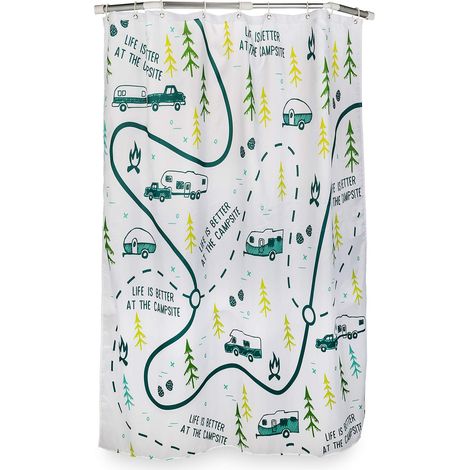 Rideau de Douche pour Camping-Car, Motif Carte – Taille adaptée à la Plupart des douches de Camping-Car – Comprend (12) Anneaux en Plastique (1/5)