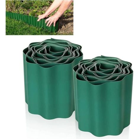 2 PCS Bordure de Pelouse Flexible 9M × 15CM, Clôture Gazon Bordure Jardin Plastique Bordurette de Jardin Bords Bordures Jardin Exterieur PVC - Bordure de Jardin Flexible Vert (1/5)