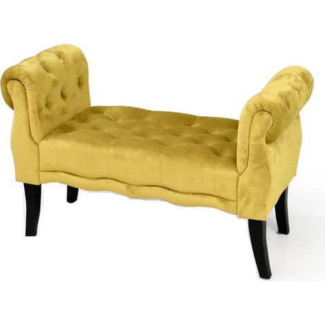 Panca in velluto giallo gambe in legno (1/2)