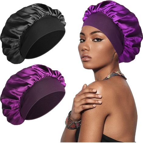 Seidensatin Schlafhaube schwarz violett leistungsstark (1/5)