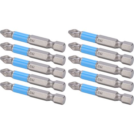 Jeu de 10 embouts cruciformes PH2 50mm en acier S2, magnétiques et antidérapants, pour visseuse électrique, bricolage, assemblage de meubles (1/5)