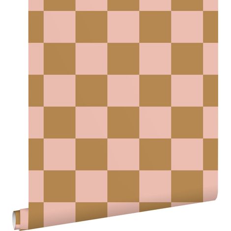 papier peint à damier rose et marron - ESTAhome