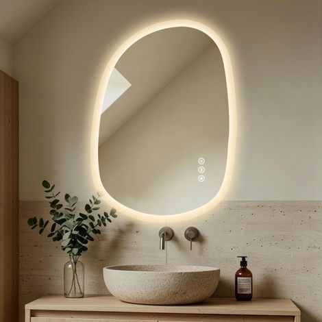 Miroir LED salle de bain 50x70 cm asymétrique sans cadre, anti-buée, 3 couleurs S’AFIELINA (1/5)