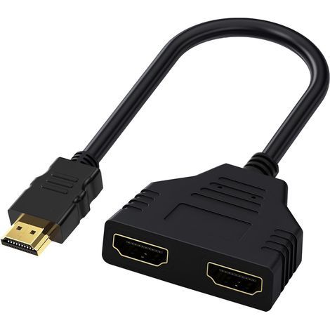 HDMI Splitter Adapter, Male to Dual HDMI Female Cable, Compatible with HDTV, LED, LCD, Projectors, Supports Simultaneous Display on Two TVs, Gold-Plated Connectors (1/5)