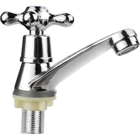 Robinet Salle de Bain Robinet Lavabo Eau Froide Mitigeur Lavabo Moderne Robinet, Conception à Poignée Croisée,G1/2 (1/3)