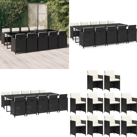 Set da Pranzo da Giardino 11 pz con Cuscini in Polyrattan Nero - Sedie da giardino - Tavolo da giardino