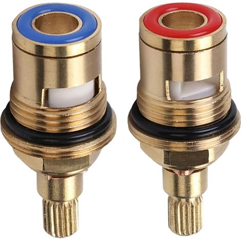 Lot de 2 têtes de robinet 1/2" en laiton disque quart de tour - Cartouche de rechange en céramique - Pour salle de bain, cuisine - Froid et chaud (1/5)