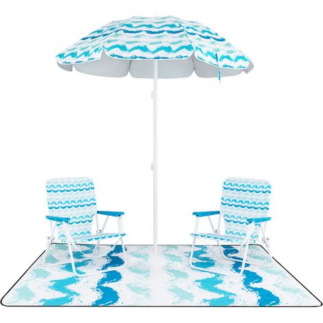 Protection solaire, set de plage 4 pièces avec parasol inclinable UPF 50+, 2 chaises pliantes et couverture (1/5)