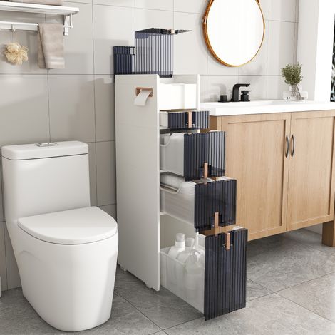 Armario de almacenaje estrecho para baño 22 x 38 x 95 cm en PP blanco REDOM (1/5)