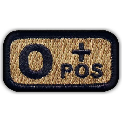 Patchion Blutgruppe 0 „posit“ Coyote-Tan – Aufbügel-/Heißsiegel-Rückseite – Gestickter Aufnäher/Abzeichen/Emblem