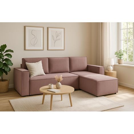 Sofello Ecksofa CORDA ROSA aus Kordstoff mit Schlaffunktion - Modernes Design in trendigen Farben (1/5)