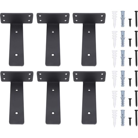 6 Pcs Shelf Bracket 6 Inch Black Matte Coating Heavy Duty Iron Wall Mounted Shelf Support Brackets for Home (1/5)
