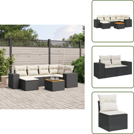 7-tlg. Garten-Sofagarnitur mit Kissen Schwarz Poly Rattan - Gartenmöbel Set - Esszimmergarnitur - Outdoor Möbel - Lounge Set - Rattan Gartenmöbel (1/5)