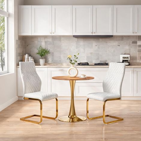Ensemble table et 2 chaises de bistrot avec piètement doré (1/5)
