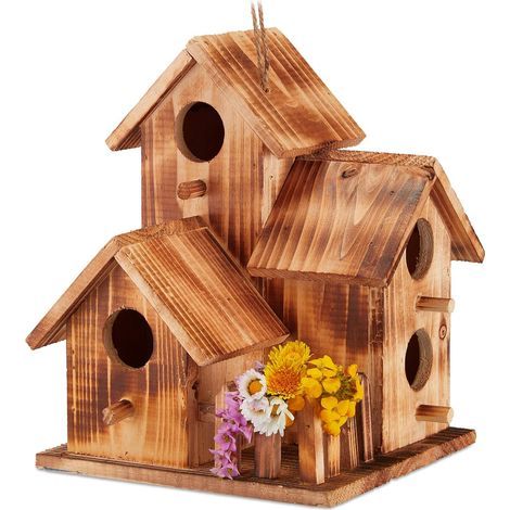 Vogelnest, verbranntes Holz, Aufhängeband, Gartendekoration, Balkon, Terrasse (1/5)