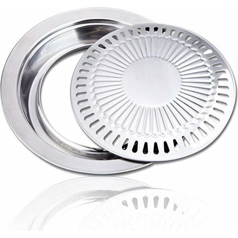 royaluxe - Poêle à Griller Ronde Gril Sur Barbecue Coréen Plaque Barbecue Coréen Charbon en Acier Inoxydable,Anti-Adhésif,Ronde Pour Barbecue,Camping,Barbecue,pour Cuisiner de La Viande, Des Légumes, (1/5)