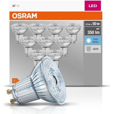 10 Ampoule LED, 4,3W, Culot GU10, 4000K, Verre, Argent, Intérieur (1/5)