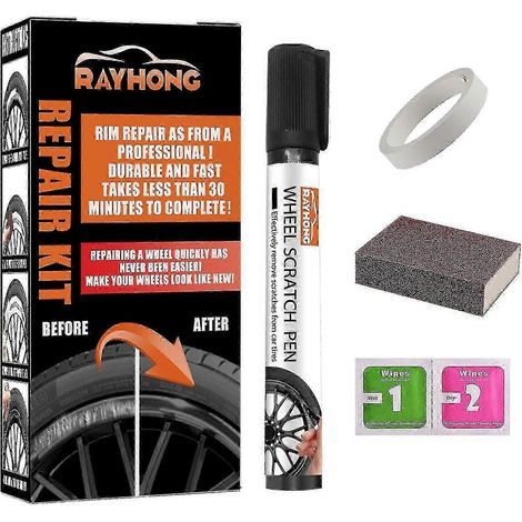 Compatible avec le kit de réparation des rayures pour jantes en alliage noir, le stylo de réparation des rayures pour jantes, le kit de réparation des rayures pour jantes en alliage