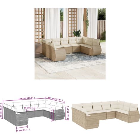 9-tlg. Garten-Sofagarnitur mit Kissen Beige Poly Rattan - Gartenmöbel Set - PE-Rattan Möbel - Outdoor Lounge - Gartenlounge - Esstischgarnitur - Home & Living (1/3)