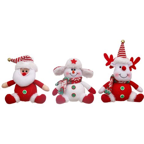 Juego de 3 adornos para el árbol de Navidad: Papá Noel, muñeco de nieve y reno de peluche, adornos colgantes para la temporada navideña. (1/5)