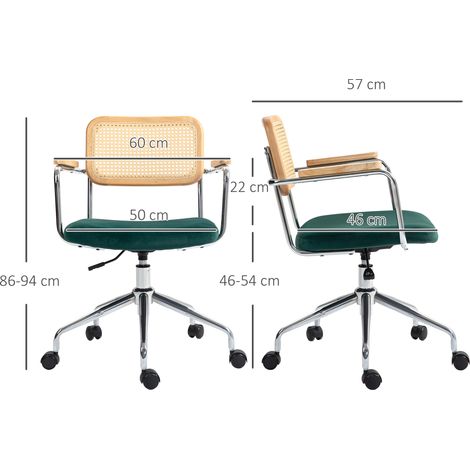 Chaise de bureau, style bohème, accoudoirs en bois, pivotante, réglable, supporte jusqu'à 120 kg, acier, verte (1/5)