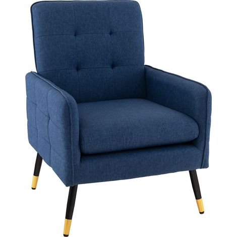 COSTWAY Modern Upholstered Sofa Chair Linen Fabric Accent Armchair Leisure Lounge Chair (1/5)