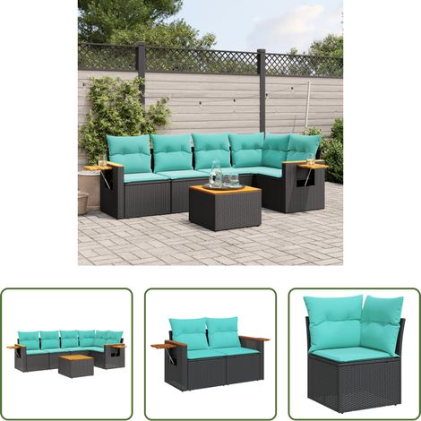 Gartentisch - 6-tlg. Garten-Sofagarnitur mit Kissen Schwarz Poly Rattan (1/5)