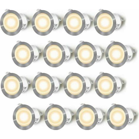 Set of 16 LED Decking Recessed Spotlights IP67 Waterproof Outdoor Recessed Spotlights 0.6W DC12V Warm White Light Mini Lamp Kit for Path Stairs Ceiling (1/5)