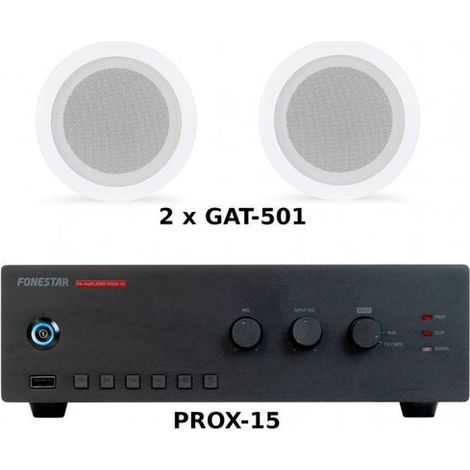 FONESTAR PACK AHORRO 50 - AMPLIFICADOR PROX-15 + PAREJA ALTAVOCES DE TECHO GAT-501