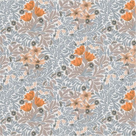 Flowers wallcovering wall Profhome 390574 non-woven wallpaper smooth with floral ornaments matt grey orange yellow white beige brown 5,33 m2 (1/5)