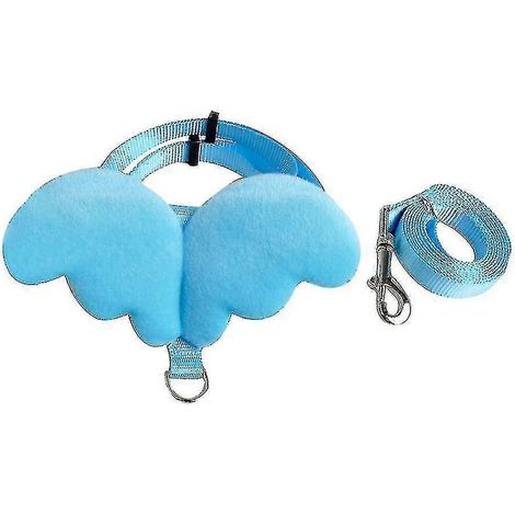 Laisse pour animal de compagnie avec collier aile d'ange et corde de remorquage en forme de H pour chat, taille S (bleu) (1/5)