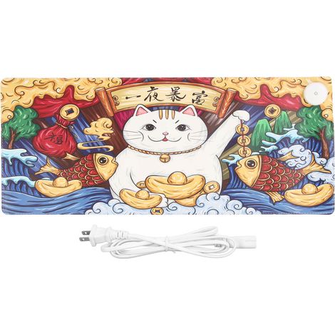 Tapis de souris chauffant 80 cm x 33 cm, 3 niveaux de chaleur, minuterie, tapis de bureau chaud pour maison et bureau, 100-240V, prise US (1/5)