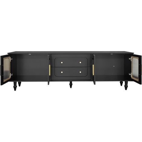 Retro-niedriges TV-Möbel Schwarz 175 cm mit 4 Glastüren und 2 Schubladen MODENUIT (1/5)