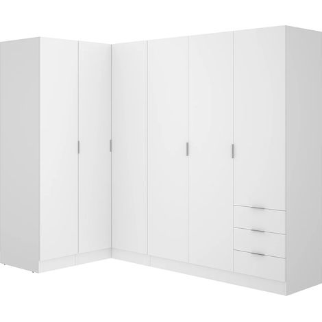 Armoire d'angle 6 portes et 3 tiroirs - L213 cm - Blanc - LISTOWEL (1/5)